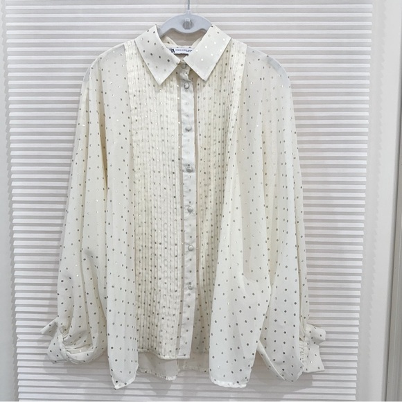 Zara semi sheer polka dot long sleeve blouse XS S - Picture 1 of 11